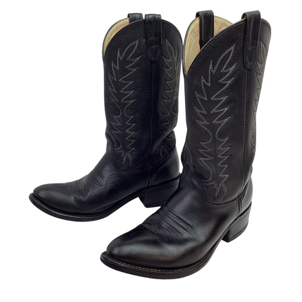 Double-H Mens 9D Work Western Leather Cowboy Boots 3267 Black Vintage